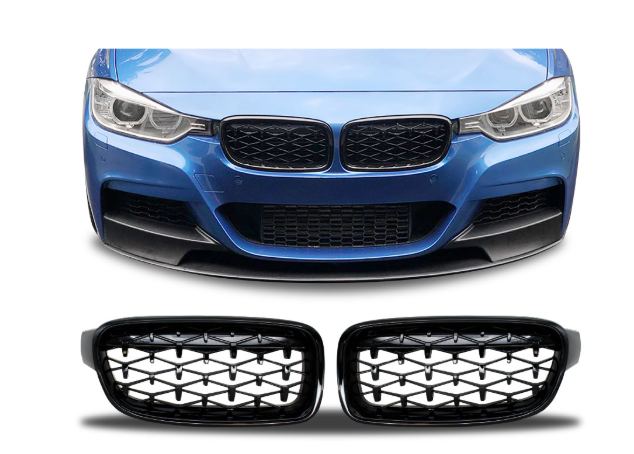 F30 Diamond Kidney Grilles Set Gloss Black
