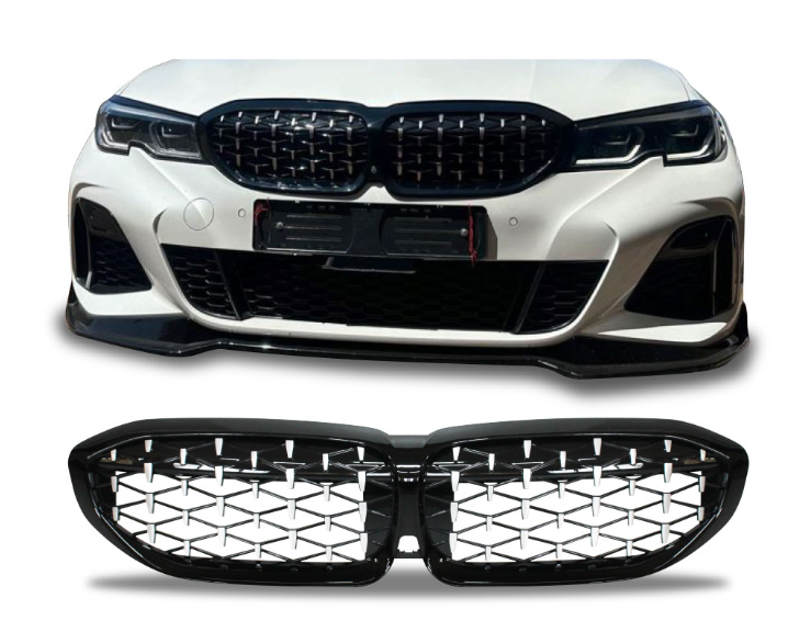 G20 Diamond Kidney Grille Set - Gloss Black & Chrome