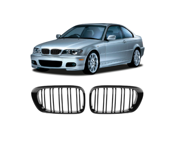 E46 Facelift Gloss Black Dual Slat Kidney Grilles Set 2-Door