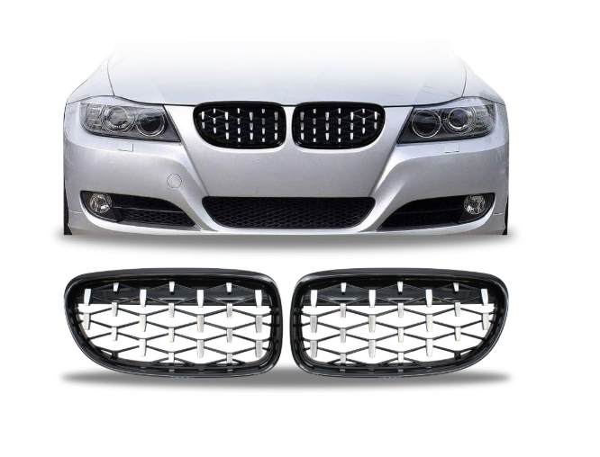 E90 Diamond Grille Set 2009+ Black and Silver
