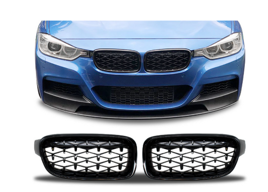 F30 Diamond Kidney Grilles Set Gloss Black
