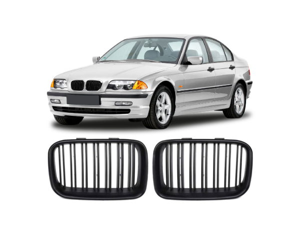 E46 Pre Facelift Gloss Black Dual Slat Kidney Grilles Set 4-Door
