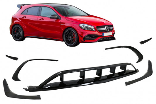 A-Class W176 gloss black front lip with canards F/L
